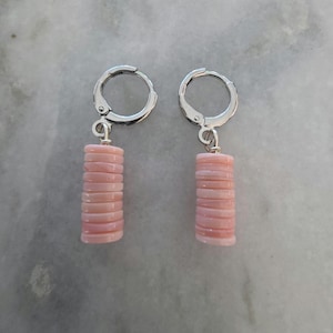 Pink conch shell heishi earrings