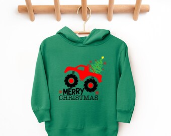 Pull de Noël Monster Truck pour enfants, sweat à capuche de Noël pour camionneurs, chemise de Noël pour camions pour garçons, sweat de Noël pour garçons