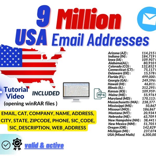 9 Millionen aktive USA E-Mail-Adressen // E-Mail-Listen // E-Mail