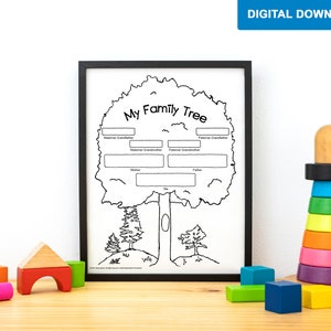 May include: A printable black and white family tree template in the shape of a tree with branches and leaves. The template has spaces to write in names for each family member, including maternal grandmother, paternal grandfather, mother, father, and me.