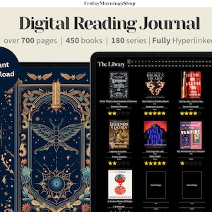 Diario di lettura digitale in modalità scura, Tracker di lettura nero, Registro di lettura, Agenda di libri, Diario di libri con pagine nere per iPad per GoodNotes