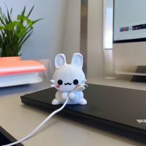Cute Bunny Cable Holder for Desk, 3D Printed Cord Organizer Desk, Cute Office Desk Organizer