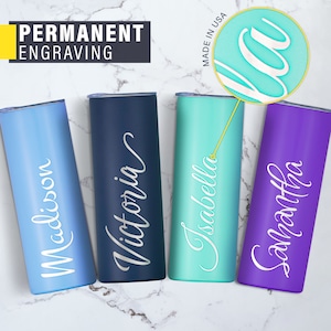 Personalized Skinny Tumbler with Lid Engraved Name , Stainless Steel Mug, Custom Gift, Insulated Tumbler, Custom Water Bottle, Bridesmaids
