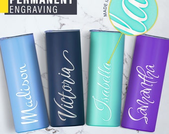 Personalized Skinny Tumbler with Lid Engraved Name , Stainless Steel Mug, Custom Gift, Insulated Tumbler, Custom Water Bottle, Bridesmaids
