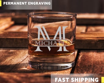 Personalized Monogram Initials Whiskey Glasses, Custom Engraved Scotch Glass, Personalized Gift for Dad, Boyfriend or Groomsmen