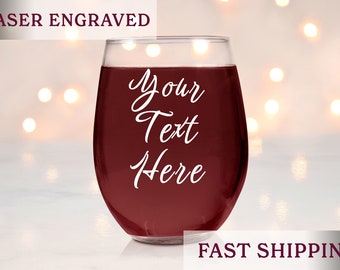 Personalized Wine Glasses Custom Engraved Text Gifts for Bridesmaids, Custom stemless wine glasses Wedding, Anniversary, Cocktail Brunch.