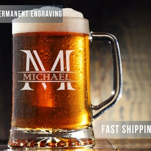 Personalized Beer Mug Engraved Initials Custom Beer Glass Valentines Gift for Him Personalized Birthday Gift for Men Birthday Custom Gift