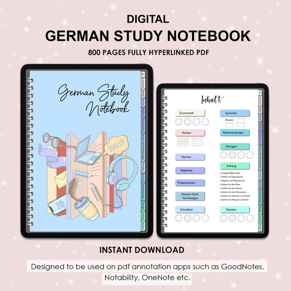 German Study Notebook, Language Learning Planner, Digital Language Notebook, Study Journal, Language Learning Template