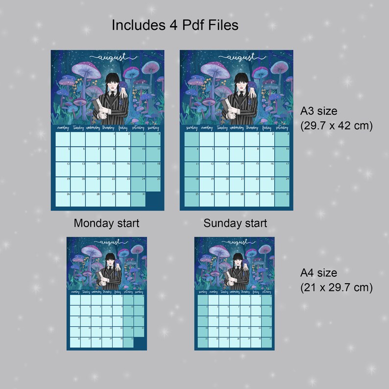 Wednesday Addams 2025 Calendar Printable Monthly Calendar for Etsy