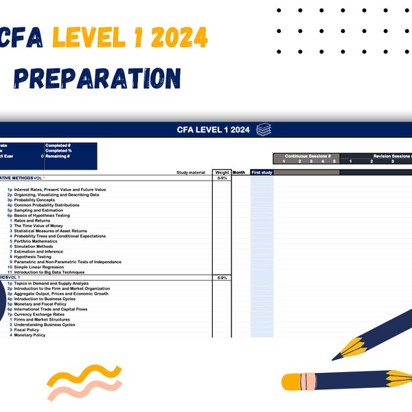 CFA Level 1 2024 Exam Preparation Schedule Template in Excel