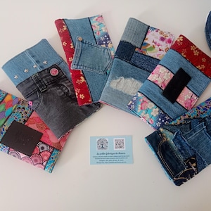 Porte chéquier fait main en jean recyclé et coton