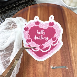 Hello Darling Heart Cake Sticker | Girly Kindle Sticker | Coquette Girly Sticker | Cake Sticker | Pastel Heart | Vintage Heart Cake