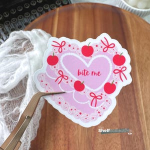 Bite Me Heart Cake Sticker | Girly Kindle Sticker | Coquette Girly Sticker | Cake Sticker | Pastel Heart | Vintage Heart Cake