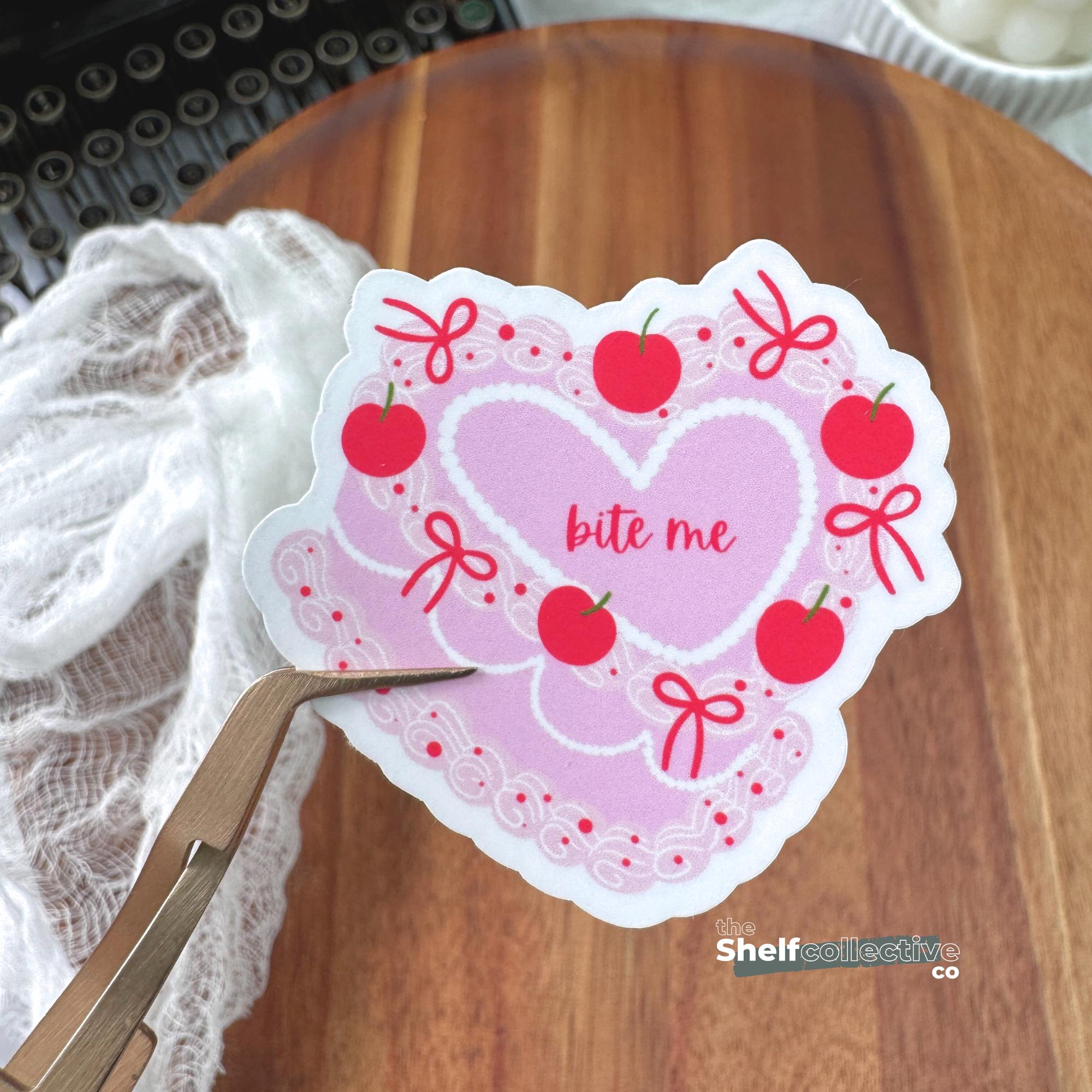 Bite Me Heart Cake Sticker | Girly Kindle Sticker | Coquette Girly Sticker | Cake Sticker | Pastel Heart | Vintage Heart Cake