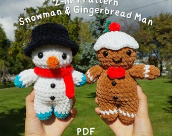 2in1 Snowman and Gingerbread Man Crochet Pattern | PDF Download Pattern | Christmas Bundle