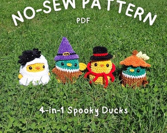 Easy Halloween Duck Amigurumi Pattern | 4-in-1 No-Sew Crochet PDF | Vampire, Witch, Pumpkin, Ghost