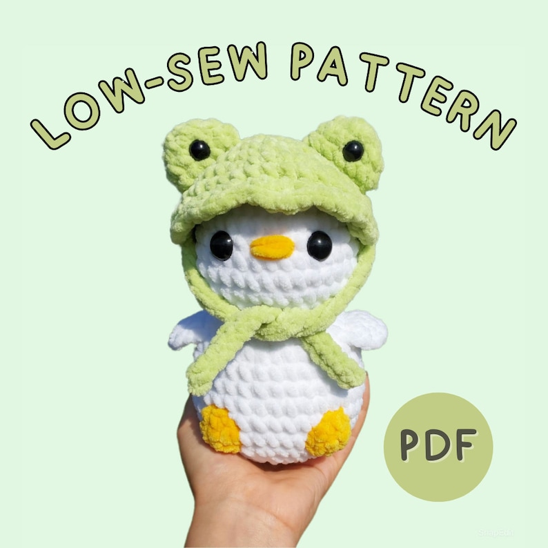low sew crochet duck with frog hat pattern