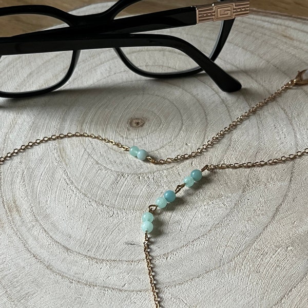 Chaine de lunettes en amazonite, cordon de lunettes