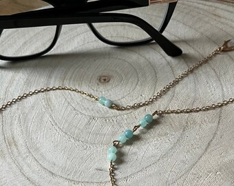 Chaine de lunettes en amazonite, cordon de lunettes