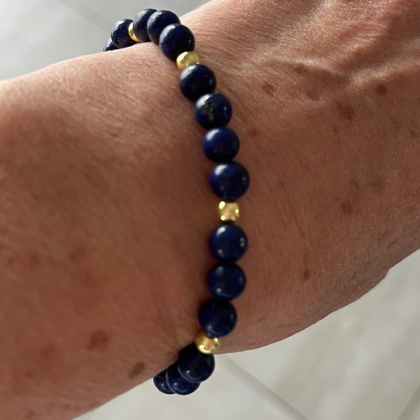 Bracelet Lapis-lazuli et hématites, pierres naturelles, cadeau femme, perles 6 mm