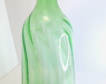 Vintage Green Hand Blown Art Glass Bottle Vase Large 13" Excellent Condition