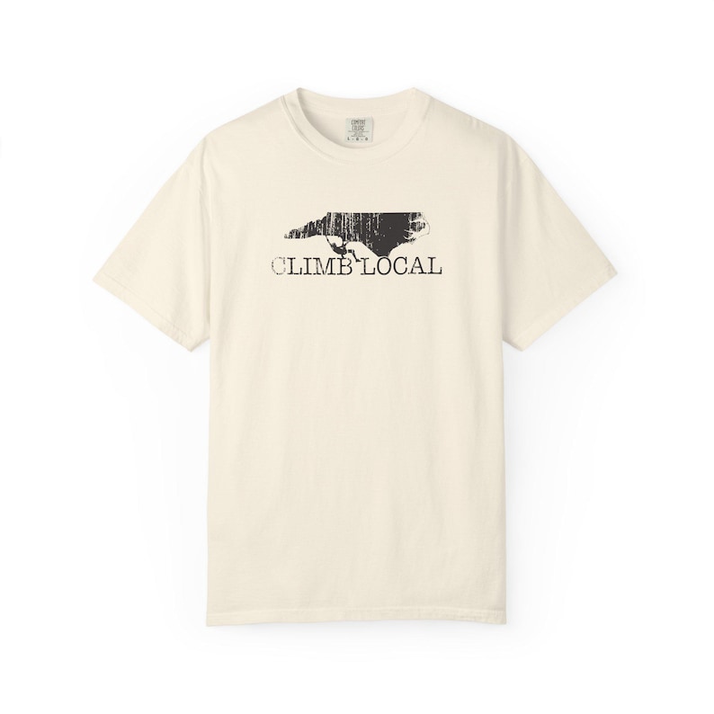 Men's T Shirt North Carolina Rock Climbing-Climb Local Cotton Shirt-by Gravel Ivory