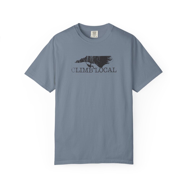 Men's T Shirt North Carolina Rock Climbing-Climb Local Cotton Shirt-by Gravel Blue Jean