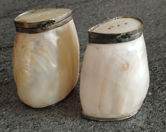 Rare Antique Victorian/Edwardian Mother of Pearl Salt & Pepper Shakers - Cruet Set