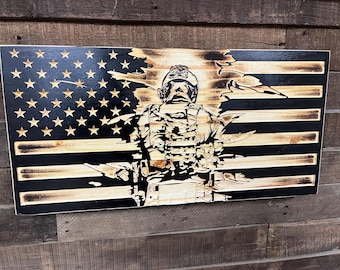 Rustic Wood Torn Soldier American Flag - Personalized Military Gift