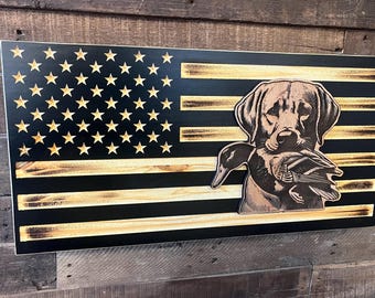 Custom Dog American Flag: Wooden Patriotic Decor, Duck Hunting Sign