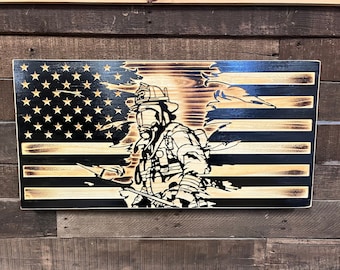 Rustic Wood Firefighter American Flag: Torn Design