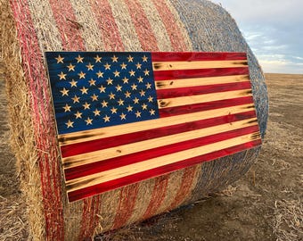 Rustic Wood American Flag: Solid Pine USA Wall Decor