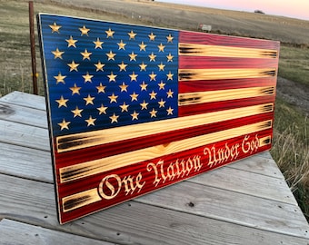 Rustic Wood American Flag, One Nation Under God, Personalized Patriotic Decor