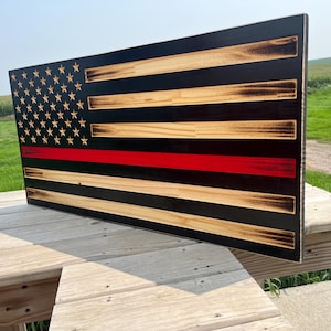 Fire Fighter Red Line American Flag, Wooden American Flag, Red Stripe Flag, Personalized Flag, Fireman Sign, USA Flag, Patriotic Gift