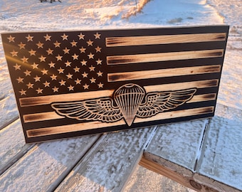 Navy Parachutist Wings Wood American Flag