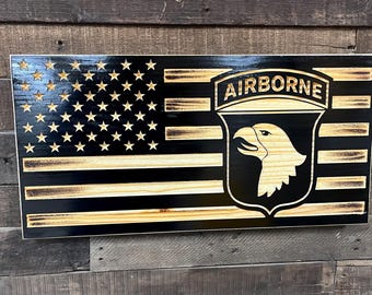 US Army Air Borne American Flag, Rustic Wood Flag, Military Gift
