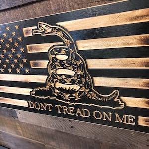 Gadsden Wood American Flag, Don&#39;t Tread On Me, Wood Flag, Personalized Flag