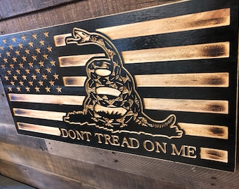 Gadsden Wood American Flag: Don't Tread On Me, Rustic Pine