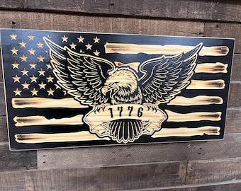 Rustic Bald Eagle American Flag: 1776 Wood Wall Decor