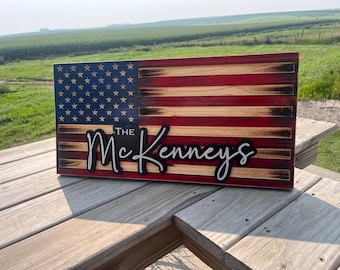 Personalized Family Name Wooden American Flag, Anniversary Gift