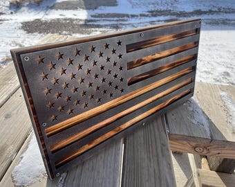 Handmade Industrial Wood American Flag, Patriotic Wall Art
