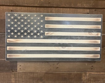 Rustic White Washed Wood American Flag: Personalized Wall Decor