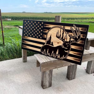 Big Buck American Flag, Personalized Wood Flag, Rustic Wood Flag, Hunting Flag