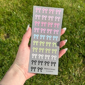 Kpop Cute Kawaii Ribbon Bows Deco Journal Glossy Sticker Sheet - Polco Korean Stickers Stationery Hobonichi Planner Digital