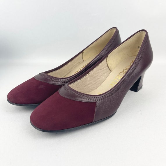 Original 1950's 1960's Burgundy Suede and Leather… - image 3