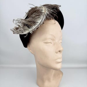 Original 1950’s Black Felt Hat with Large Ostrich Feather and Paste Trim by Wilmine