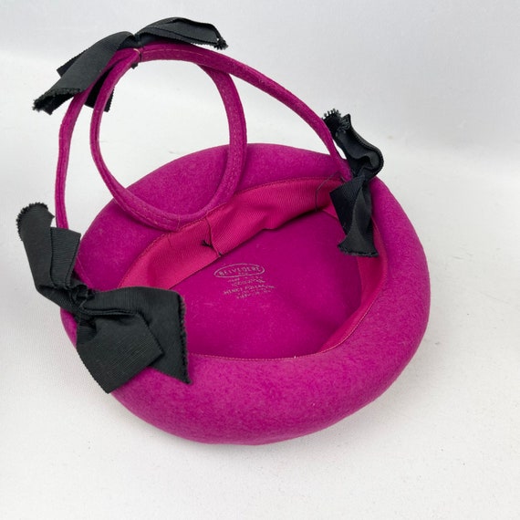 Original 1940’s Fuchsia Pink Felt Hat with Black … - image 8