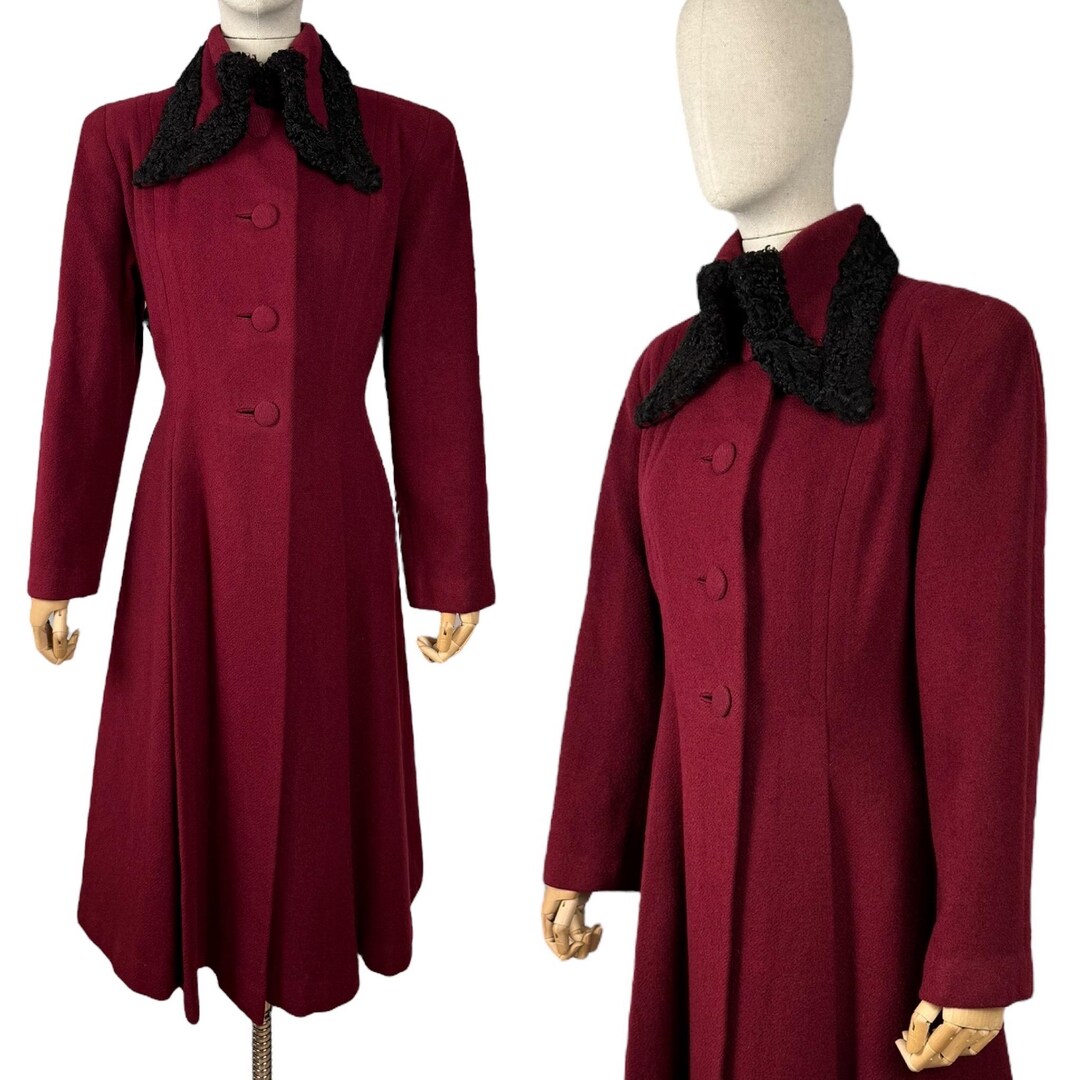 1930s/40s Princess Line Coat - Cranberry Red Wool