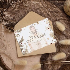 Christmas Card -Christ Mass- Christian Card, White and Gold Card, Holiday Wishes, God, Family Greetings, Jesus, Carta de Navidad, Noël