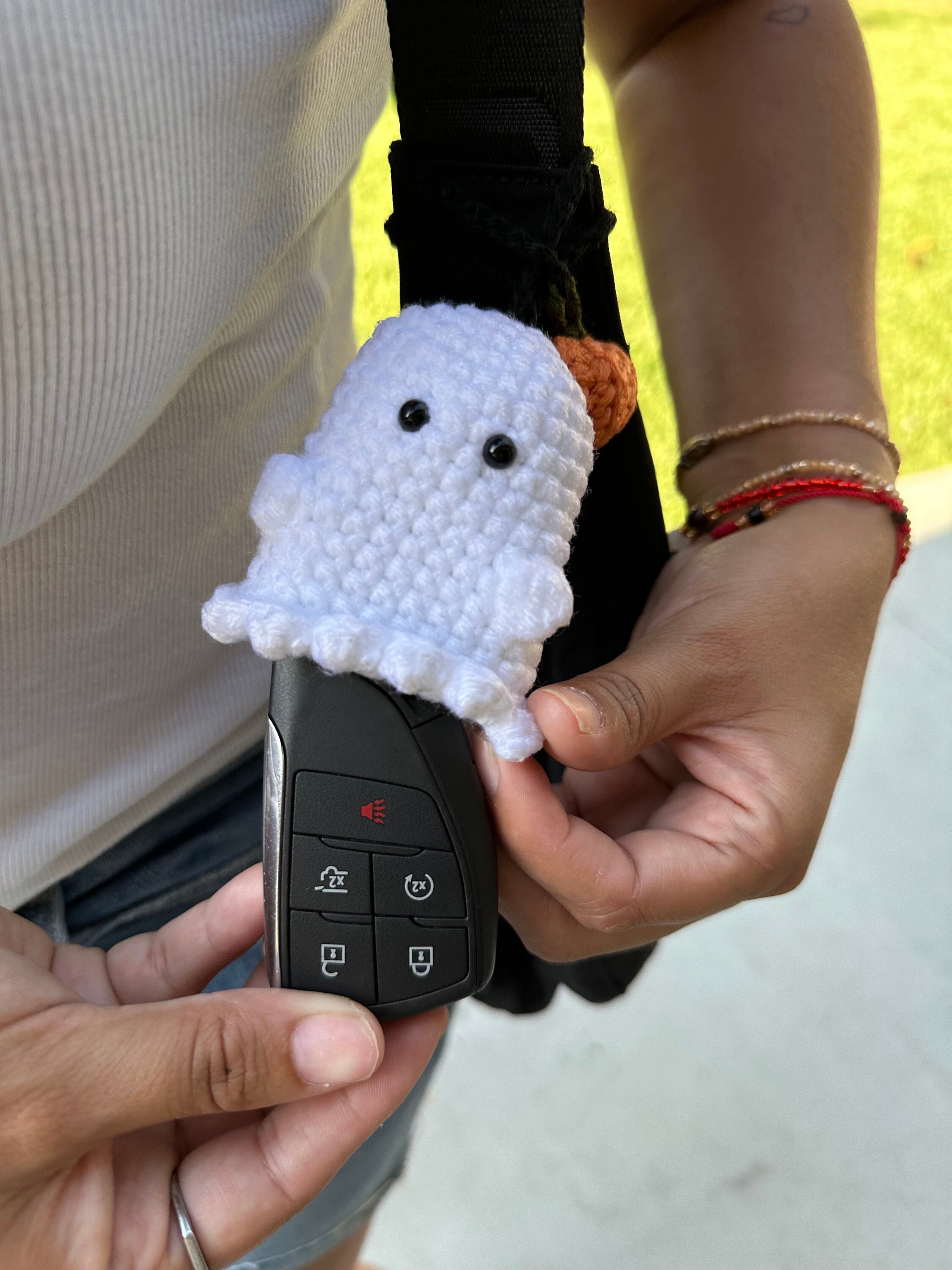 39 Halloween Crochet Patterns: Spooktacular Projects for All Ages 32 Crochet Ghost and Pumpkin Key fob pattern ghost